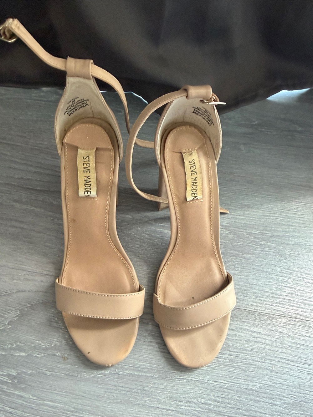 Steve Madden Beige Ankle-Strap Block Heel Sandals